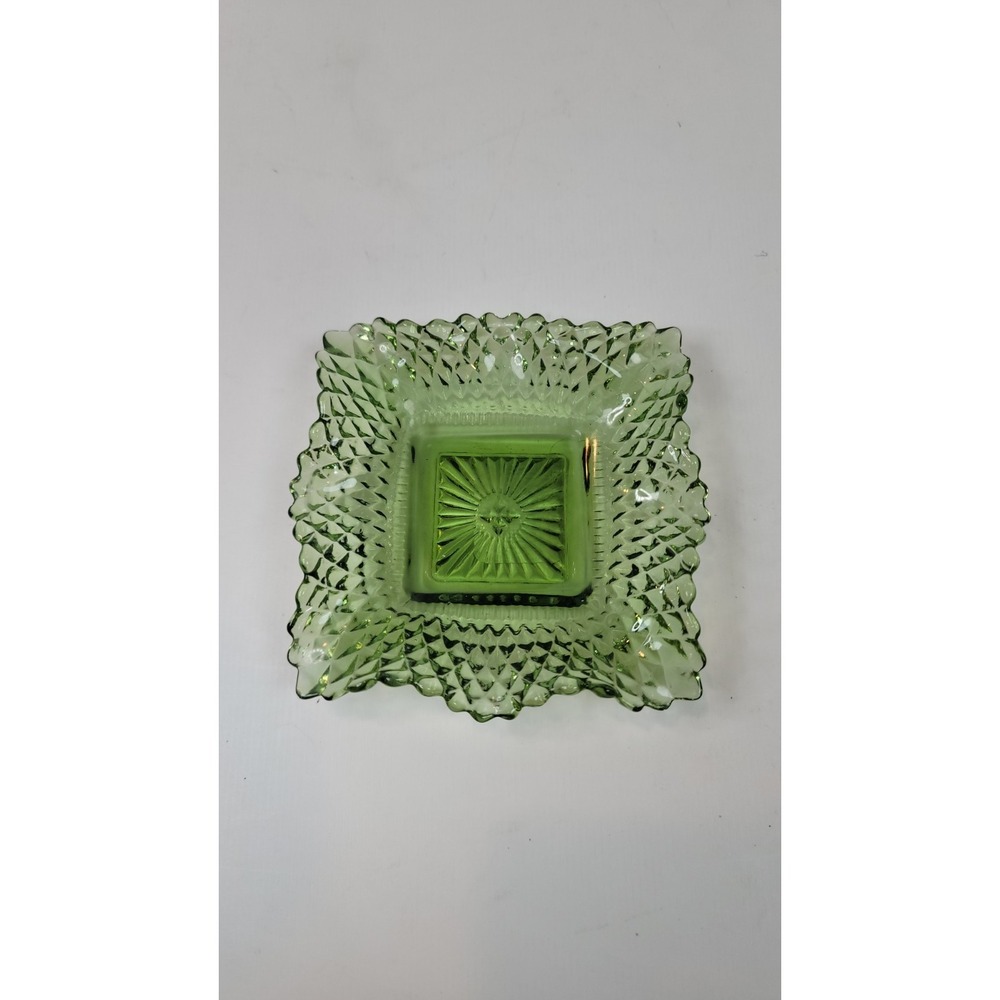 Vintage Federal Glass Traditions Square Bon Bon Candy Dish Green 4 inch Square